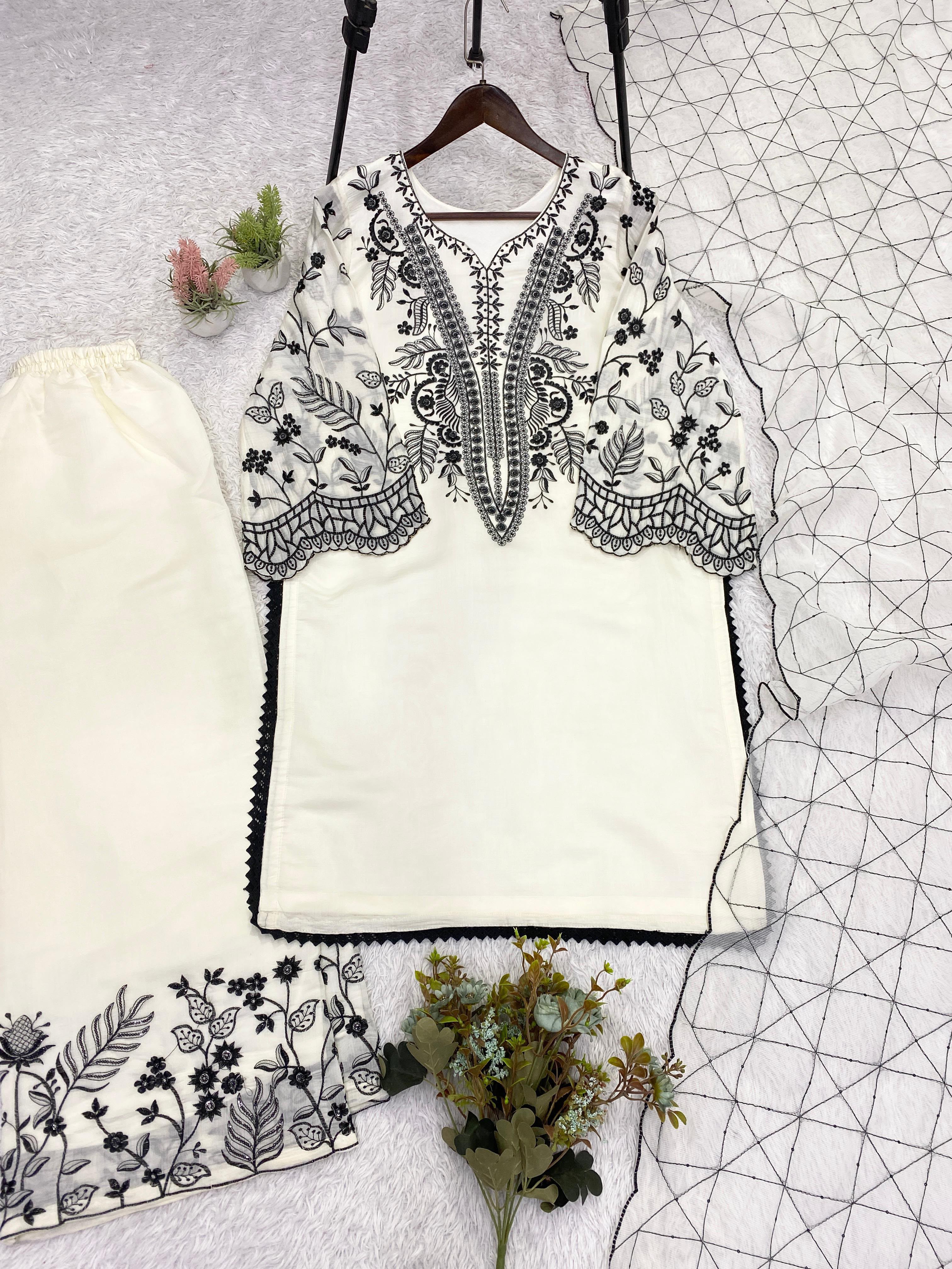 PREMIUM SEQUENCE EMBROIDERED TOP, PALAZZO & DUPATTA SET-MANSH-00010