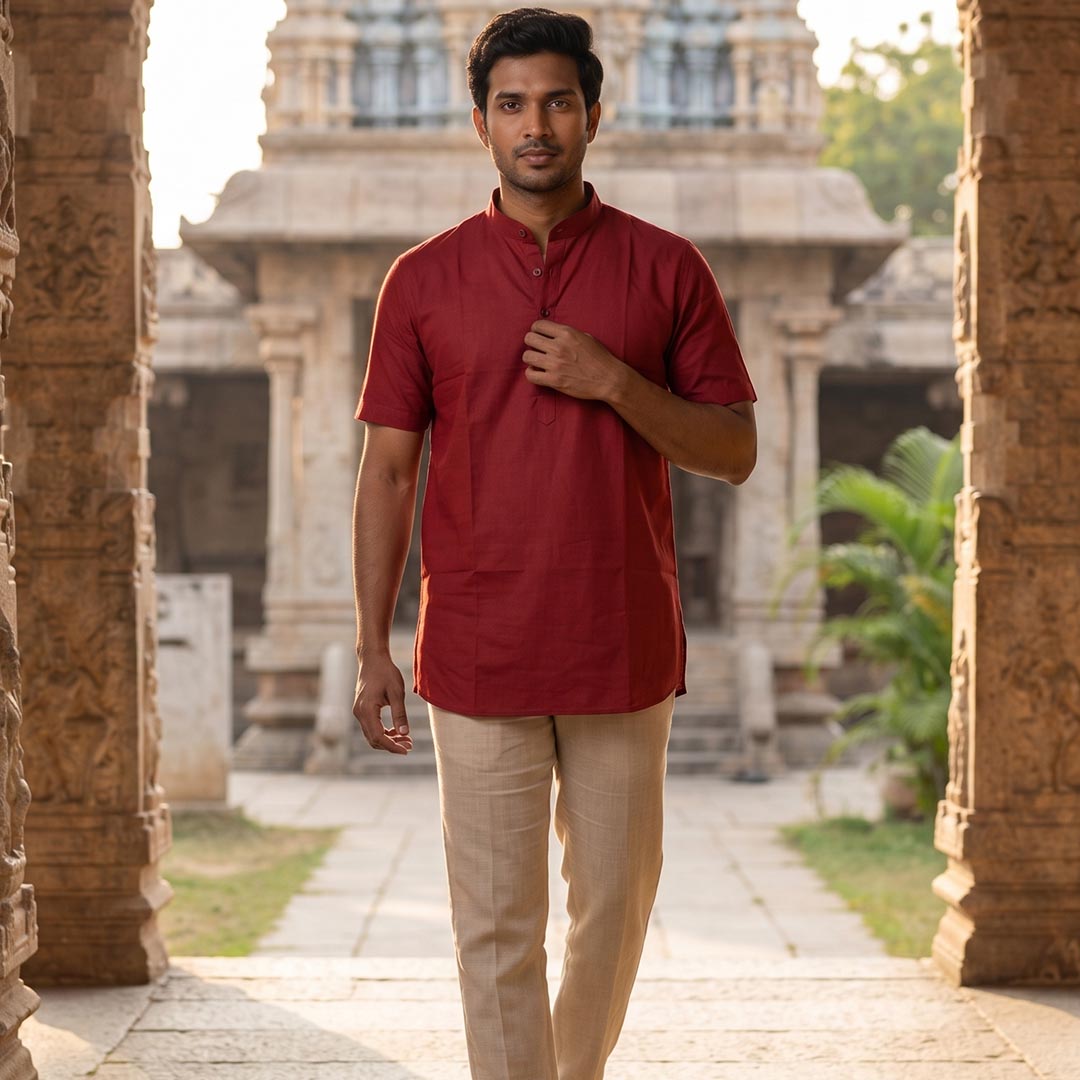 Silk Men Short Kurta-ELLE111106