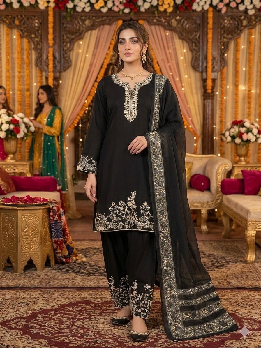 EMBROIDERED TOP SALWAAR WITH DUPATTA-MANSH-00011