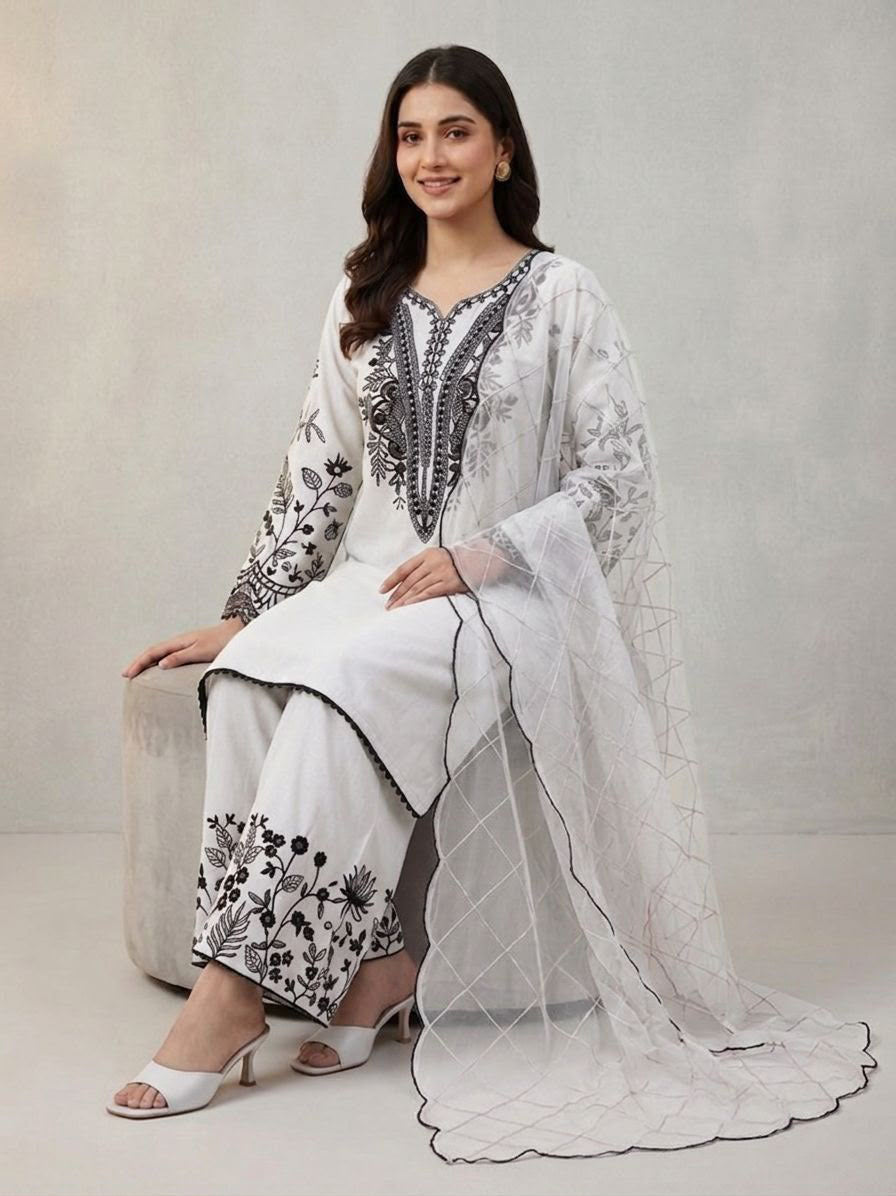 PREMIUM SEQUENCE EMBROIDERED TOP, PALAZZO & DUPATTA SET-MANSH-00010