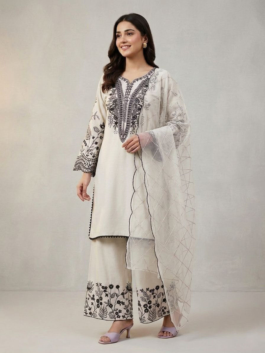 PREMIUM SEQUENCE EMBROIDERED TOP, PALAZZO & DUPATTA SET-MANSH-00010