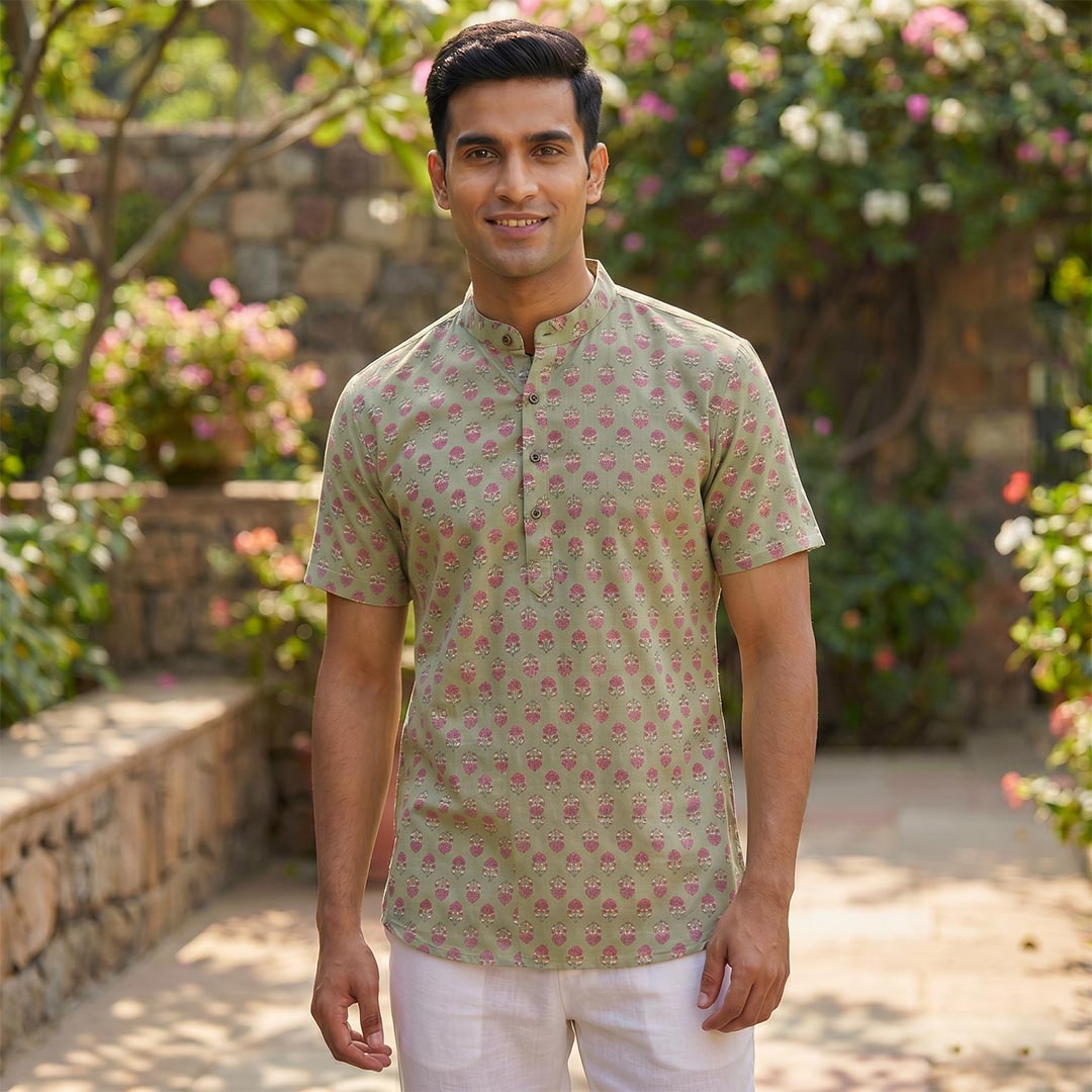 Cotton Men Short Kurta-ELLE111118