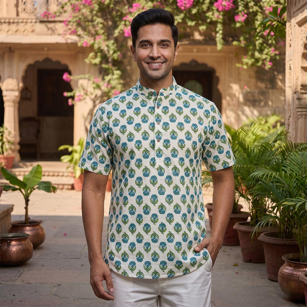 Cotton Men Short Kurta-ELLE111118