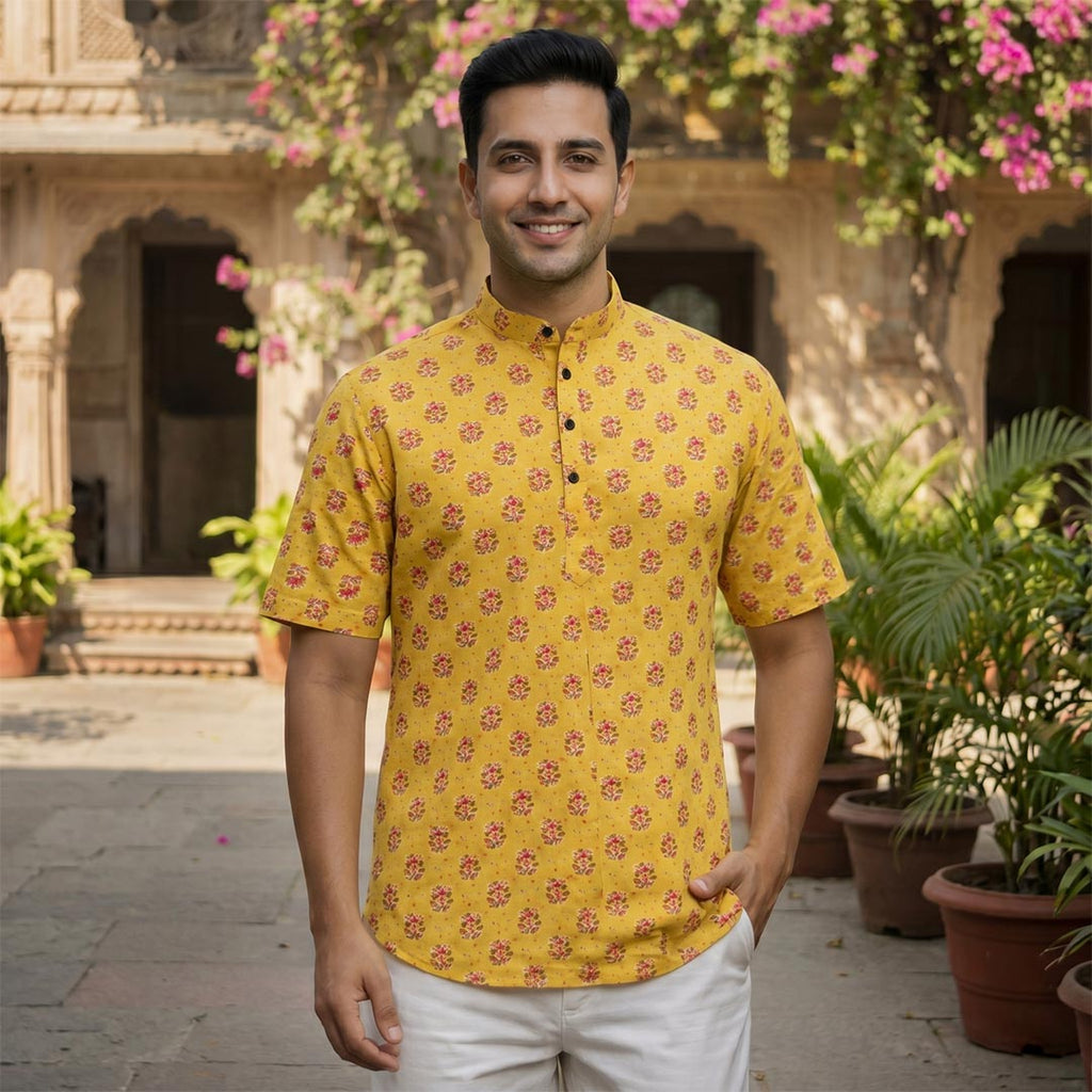 Cotton Men Short Kurta-ELLE111118