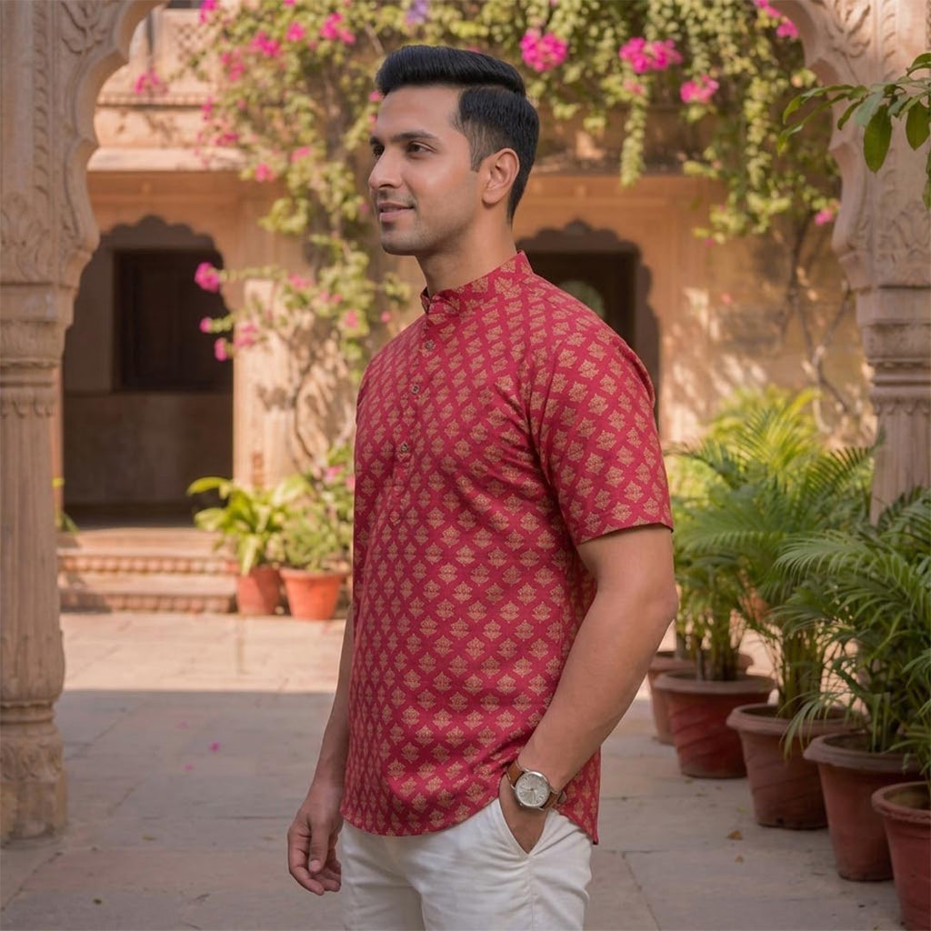 Cotton Men Short Kurta-ELLE111118