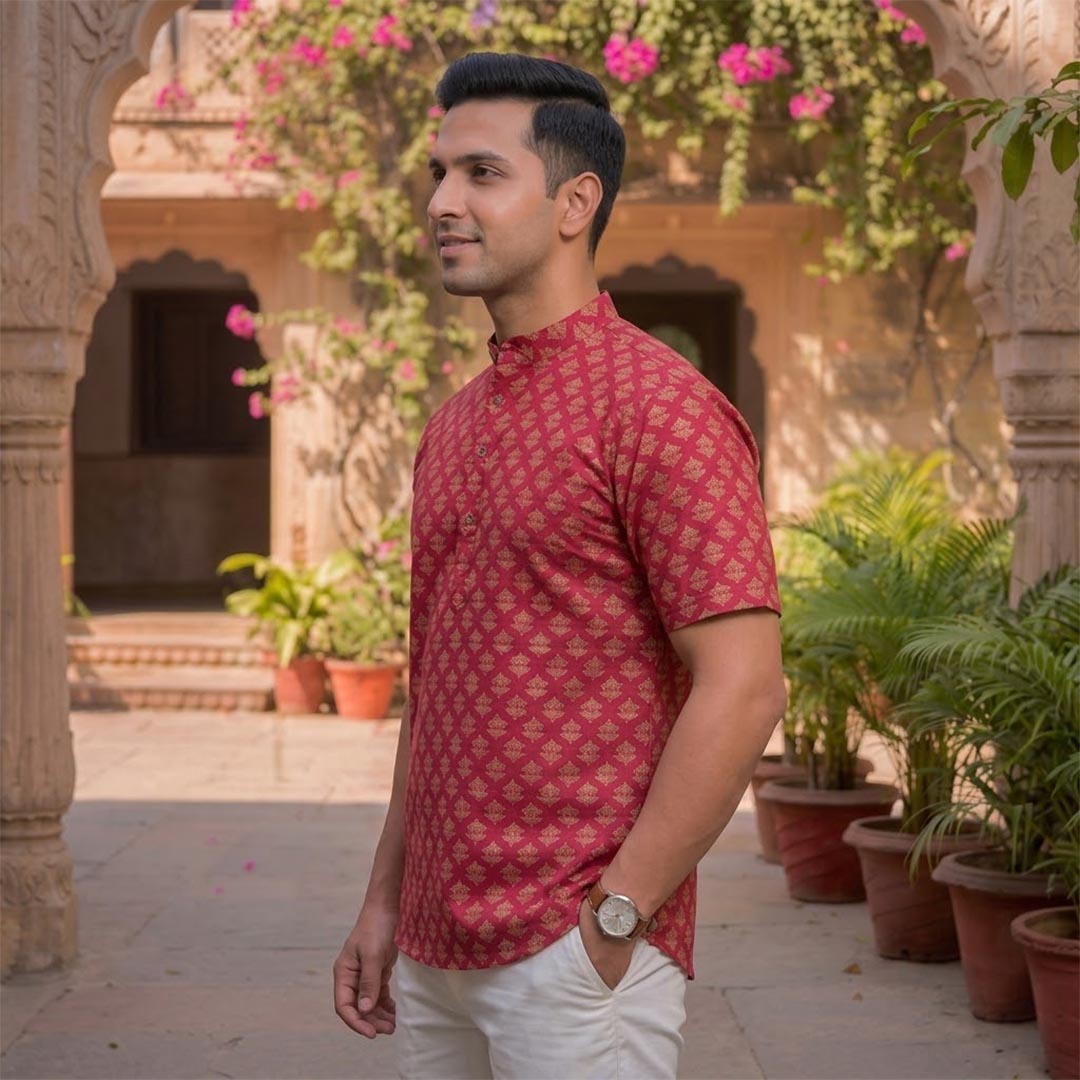 Cotton Men Short Kurta-ELLE111118