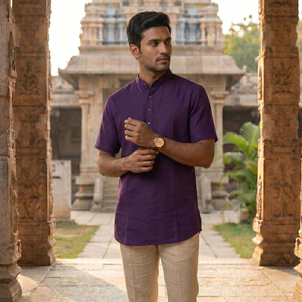 Silk Men Short Kurta-ELLE111106