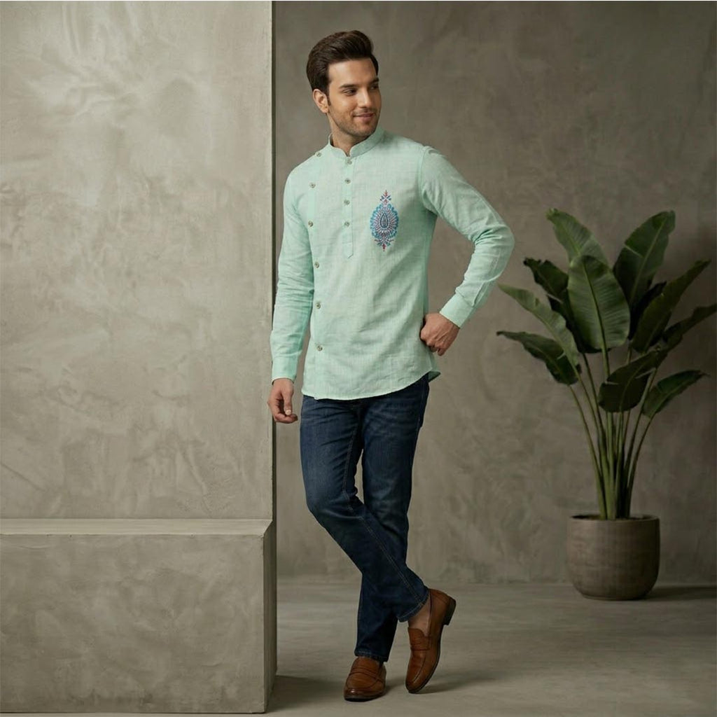 Cotton Short Mens Kurta-ELLE114166