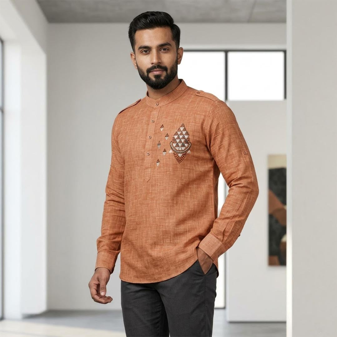 Cotton Short Mens Kurta-ELLE114166