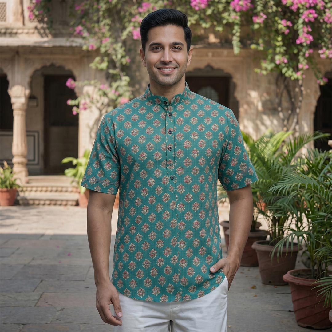 Cotton Men Short Kurta-ELLE111118