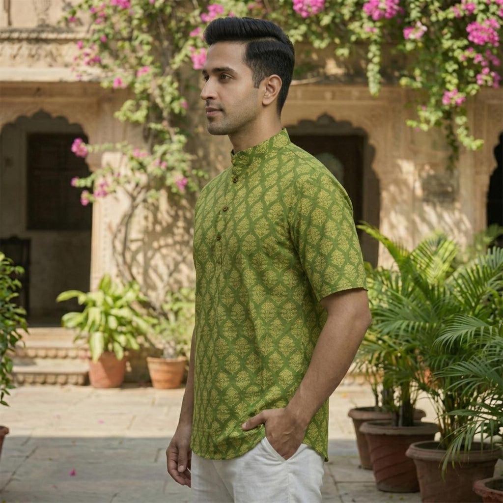 Cotton Men Short Kurta-ELLE111118