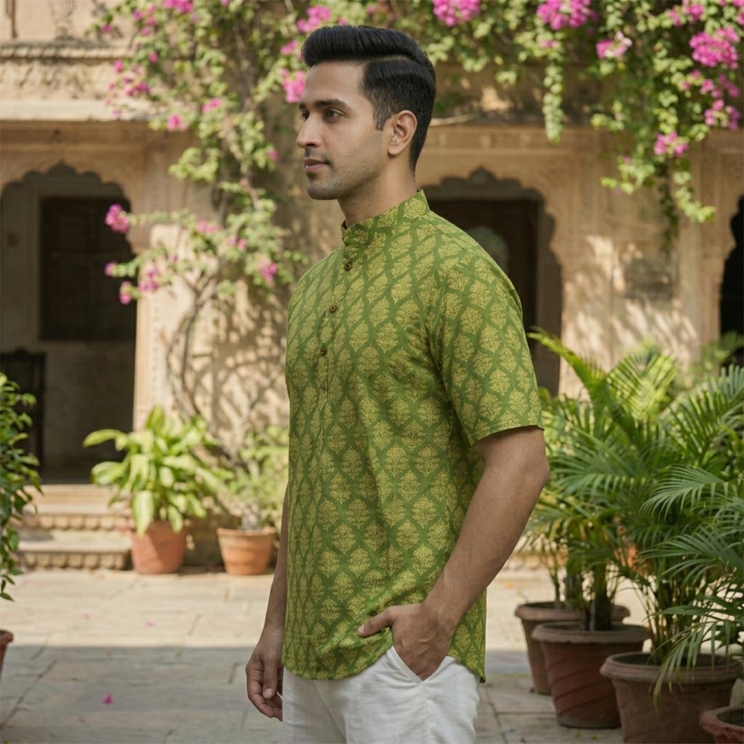 Cotton Men Short Kurta-ELLE111118