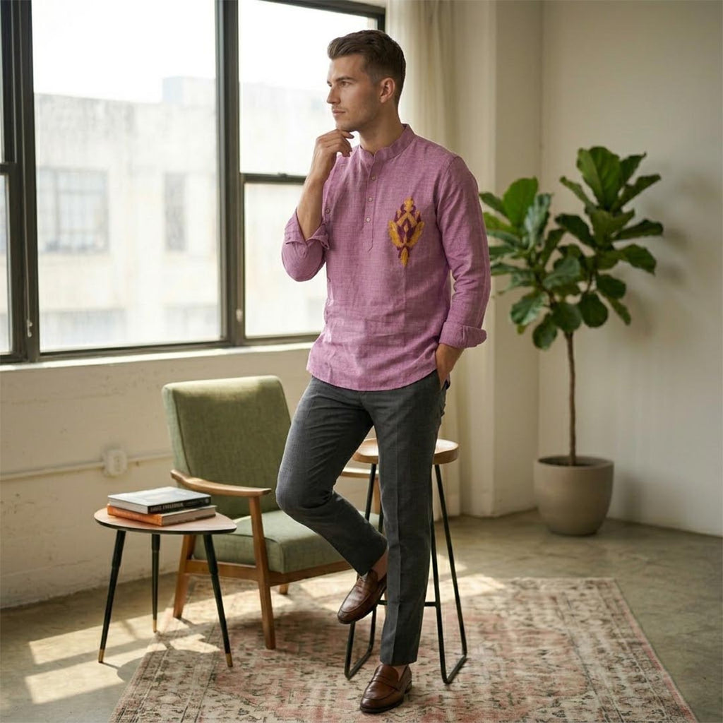 Cotton Short Mens Kurta-ELLE114166