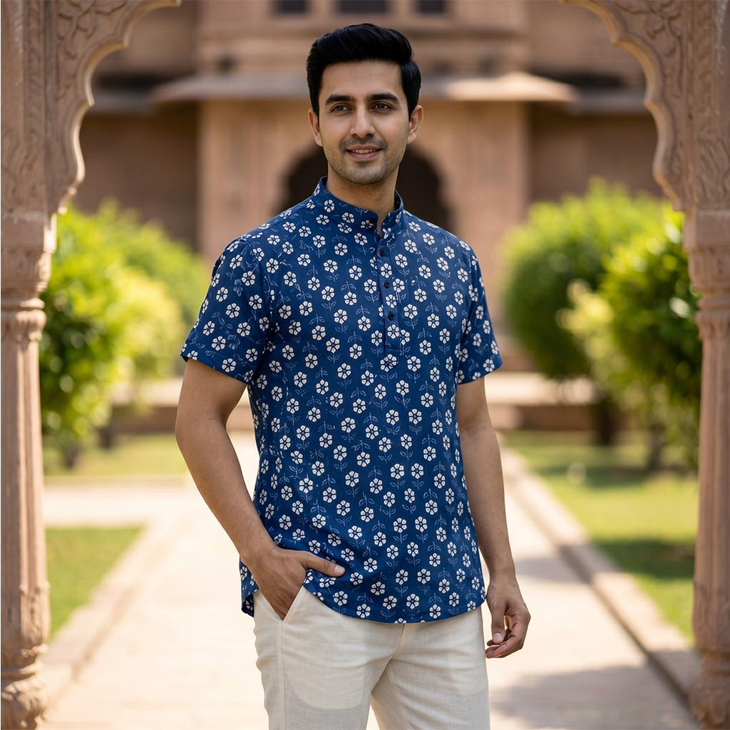 Cotton Men Short Kurta-ELLE111118