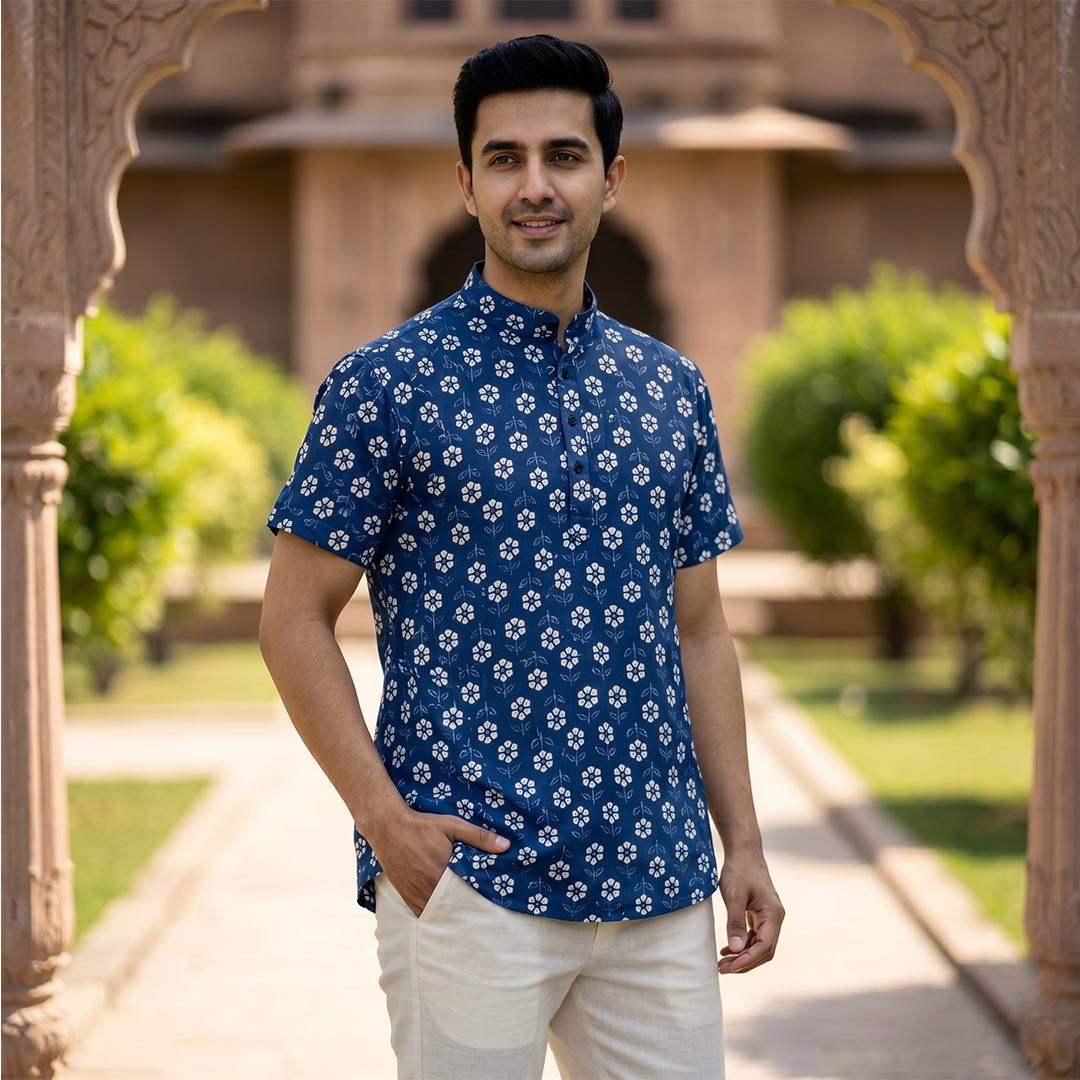 Cotton Men Short Kurta-ELLE111118