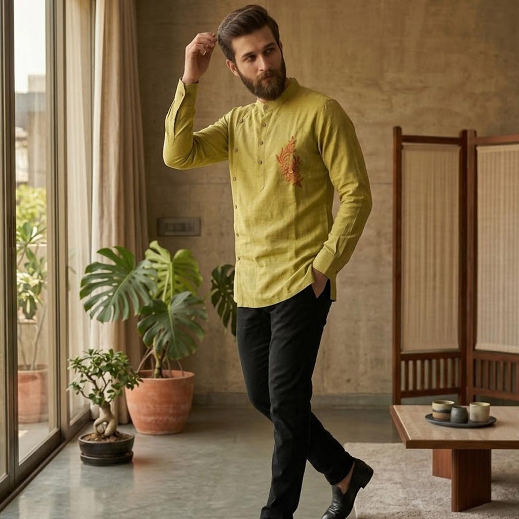 Cotton Short Mens Kurta-ELLE114166