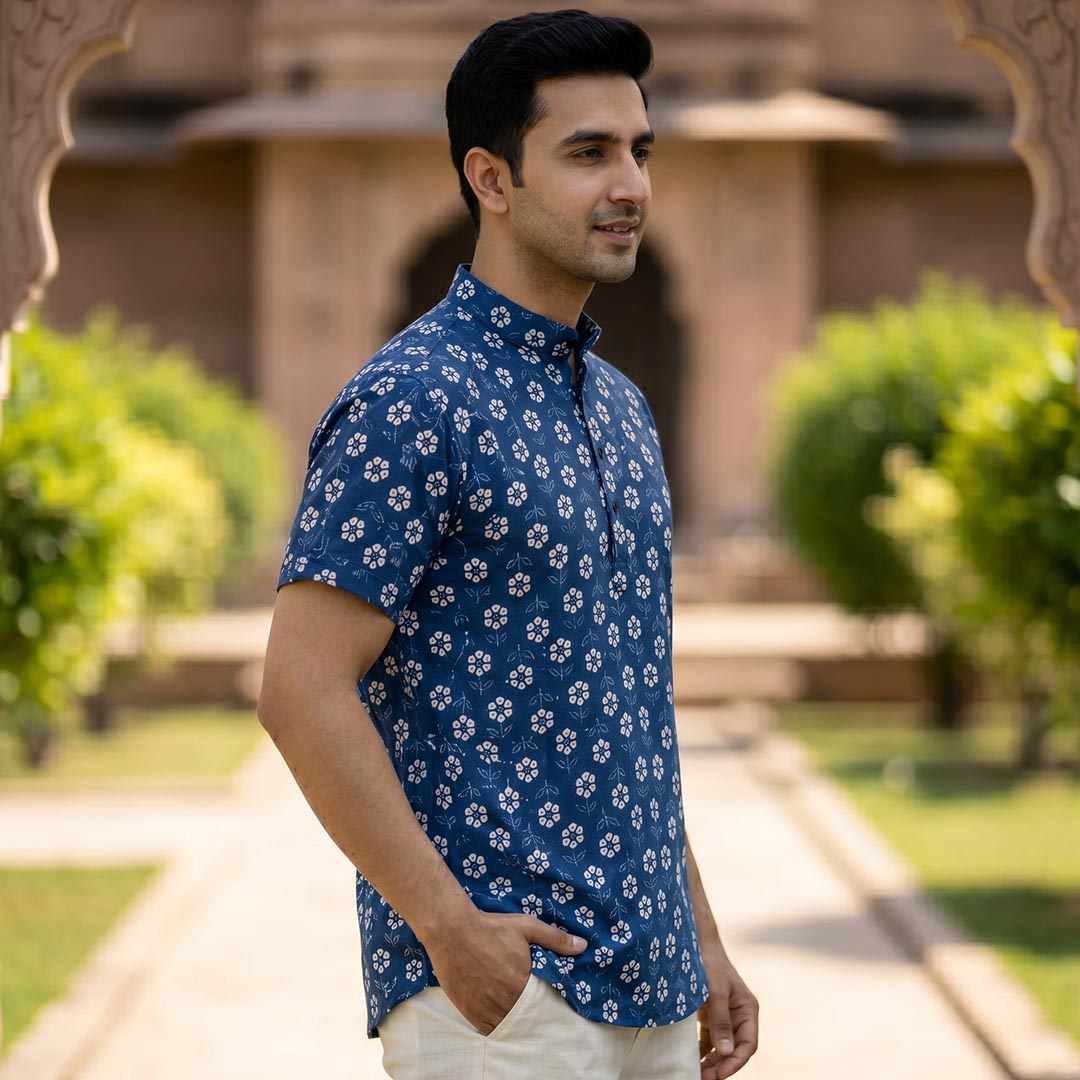 Cotton Men Short Kurta-ELLE111118
