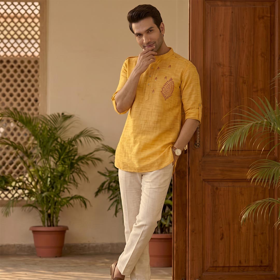 Cotton Short Mens Kurta-ELLE114166
