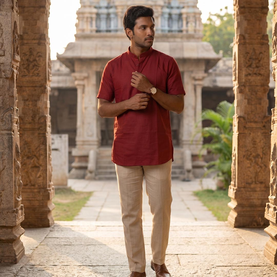 Silk Men Short Kurta-ELLE111106