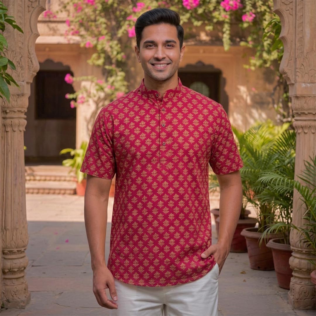 Cotton Men Short Kurta-ELLE111118