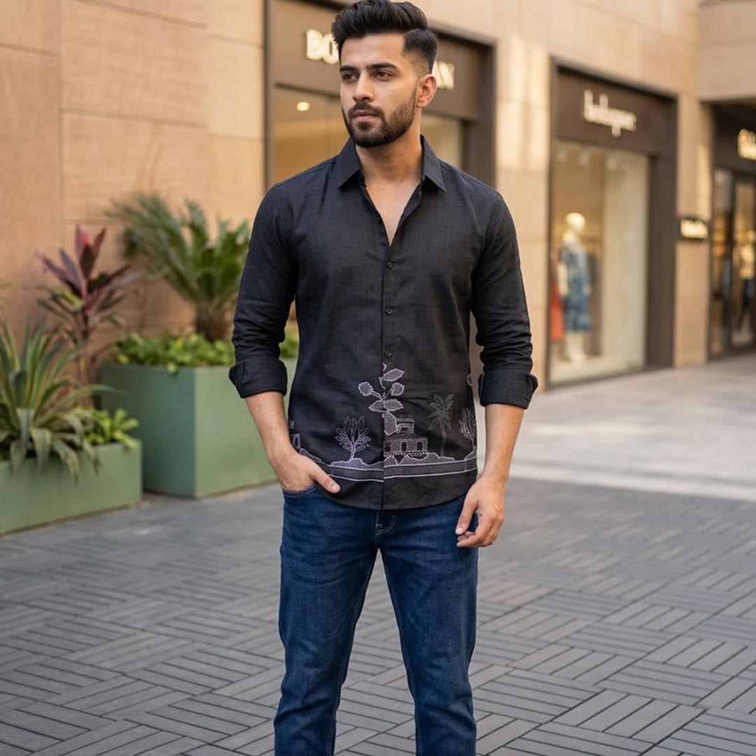 Linen Casual Mens Shirt-ELLE113986