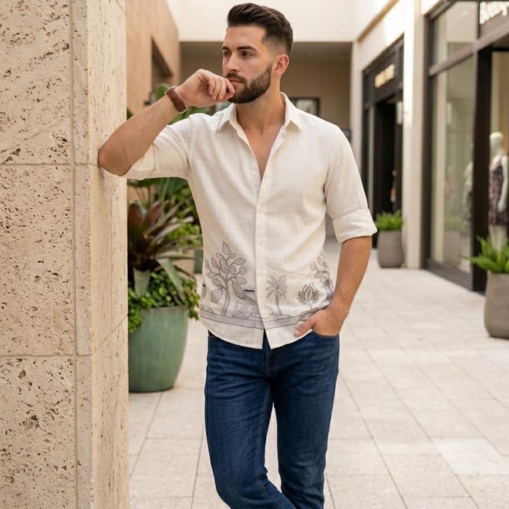 Linen Casual Mens Shirt-ELLE113986
