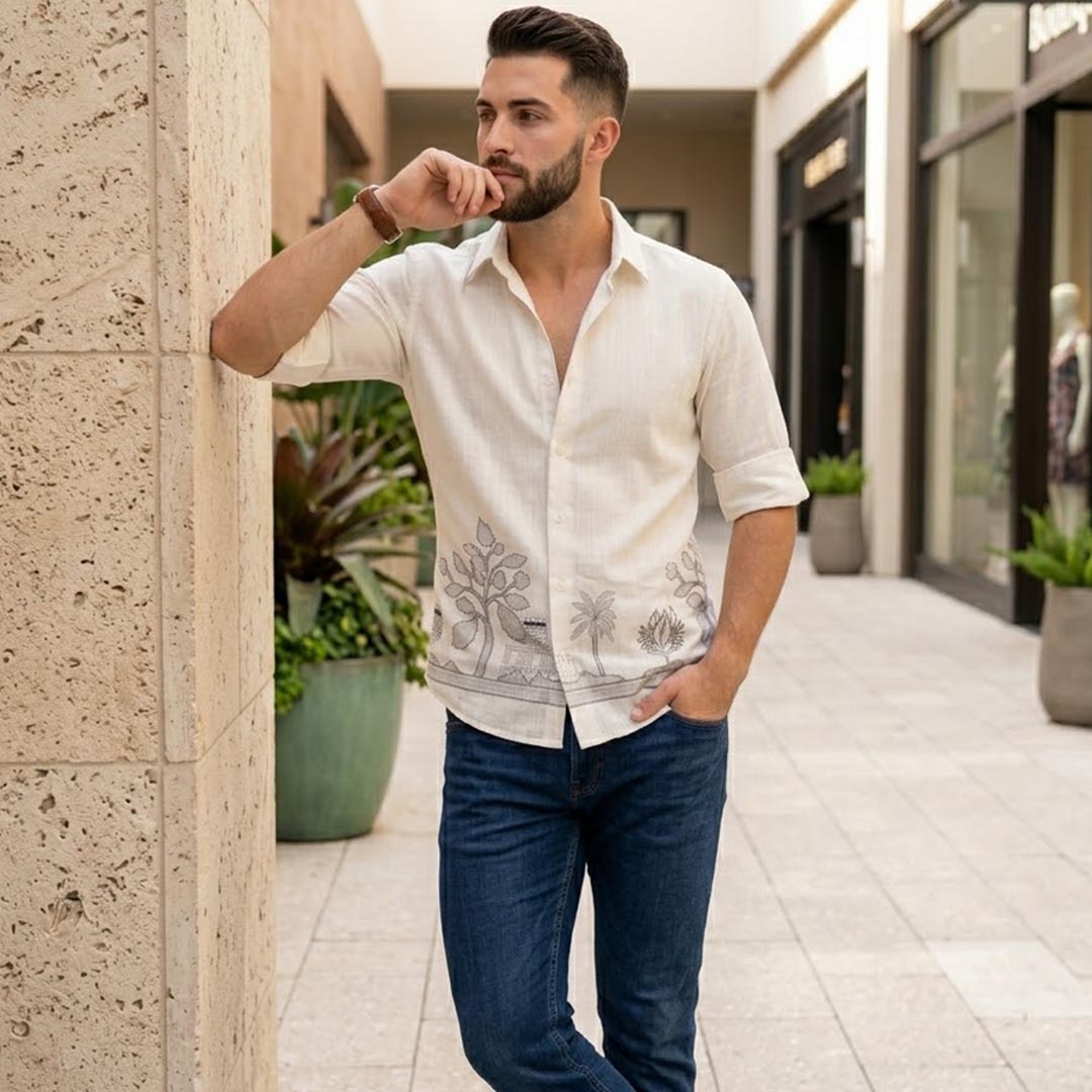 Linen Casual Mens Shirt-ELLE113986