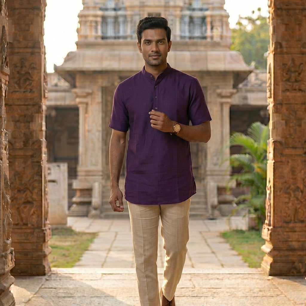 Silk Men Short Kurta-ELLE111106