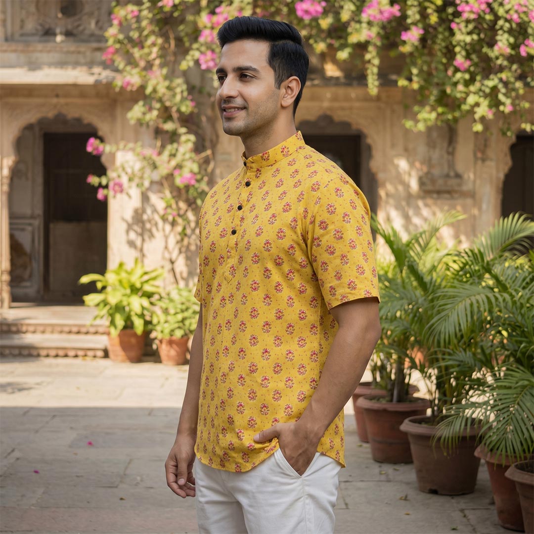 Cotton Men Short Kurta-ELLE111118