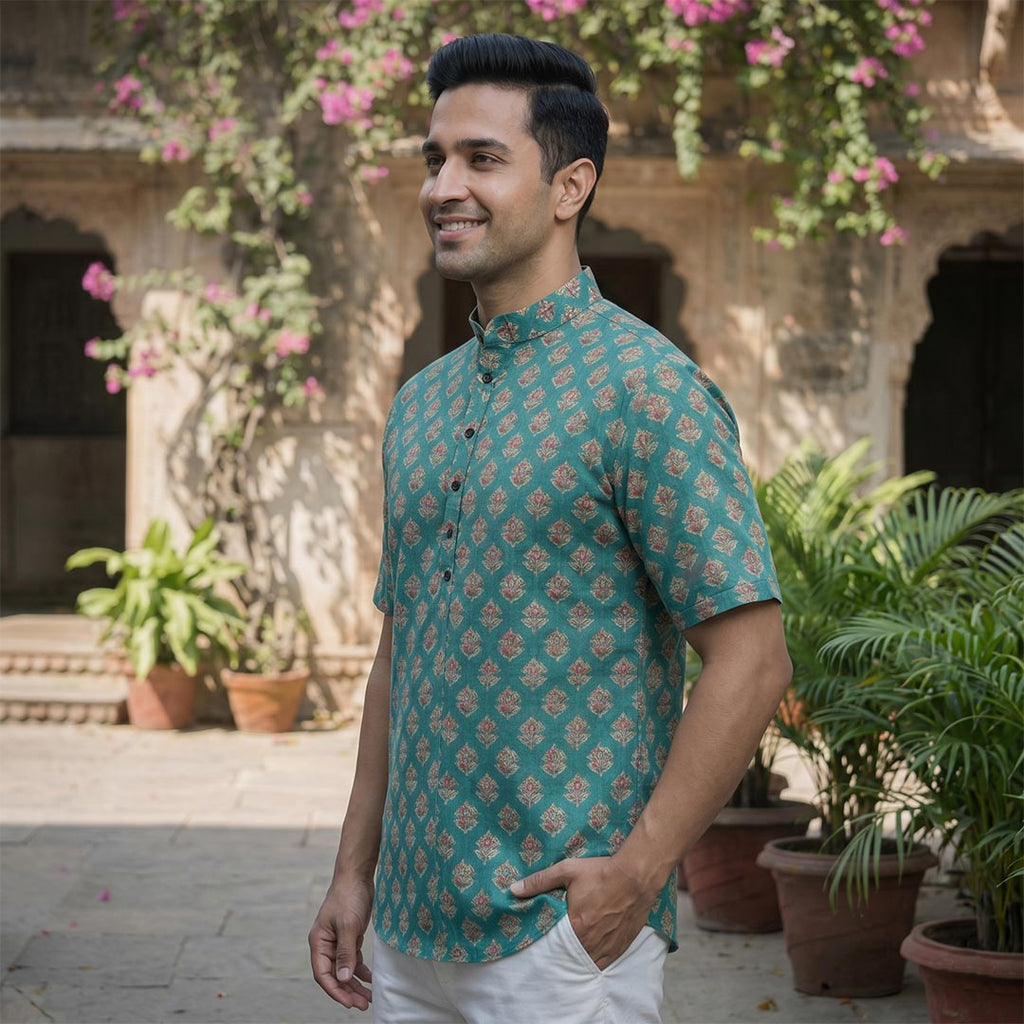 Cotton Men Short Kurta-ELLE111118