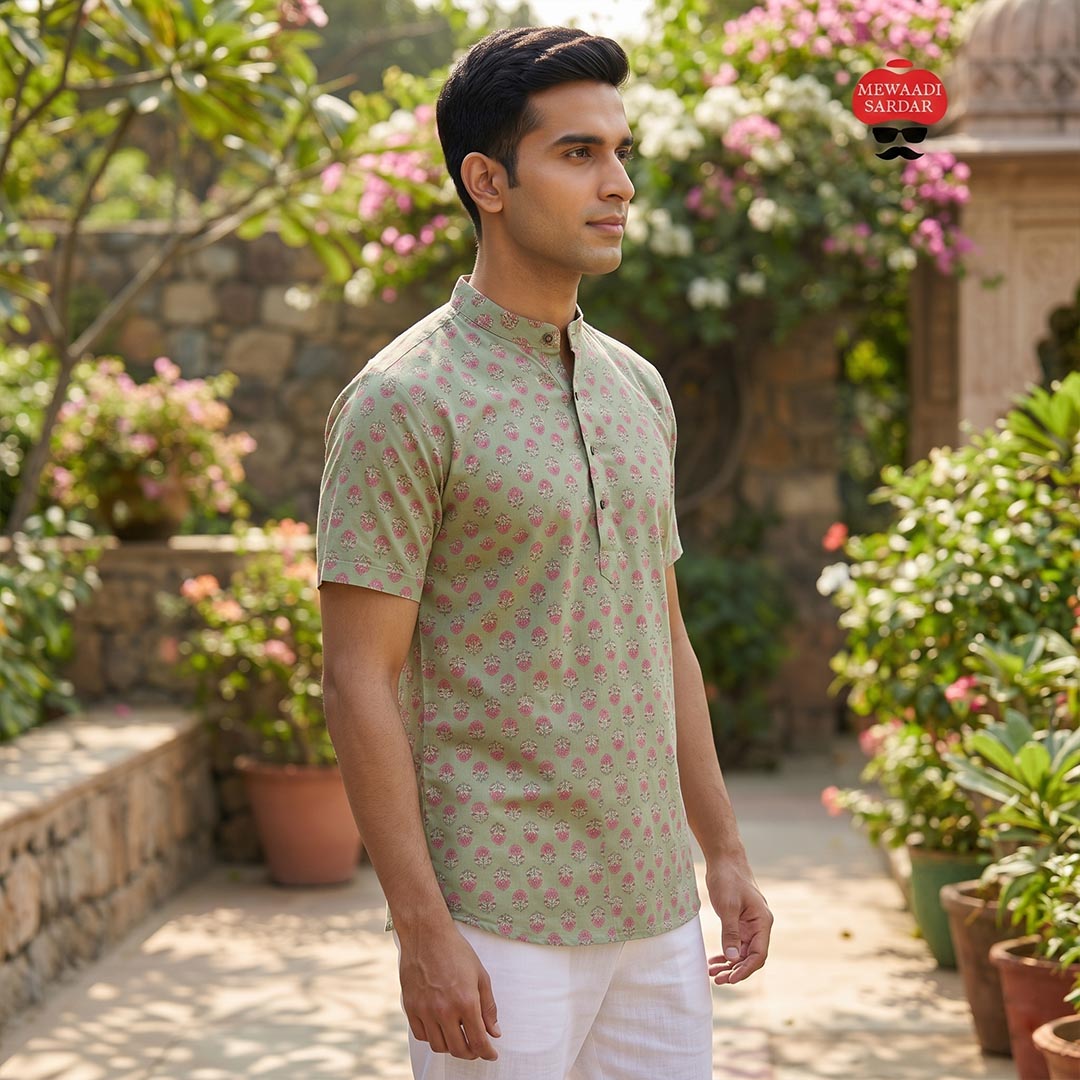 Cotton Men Short Kurta-ELLE111118