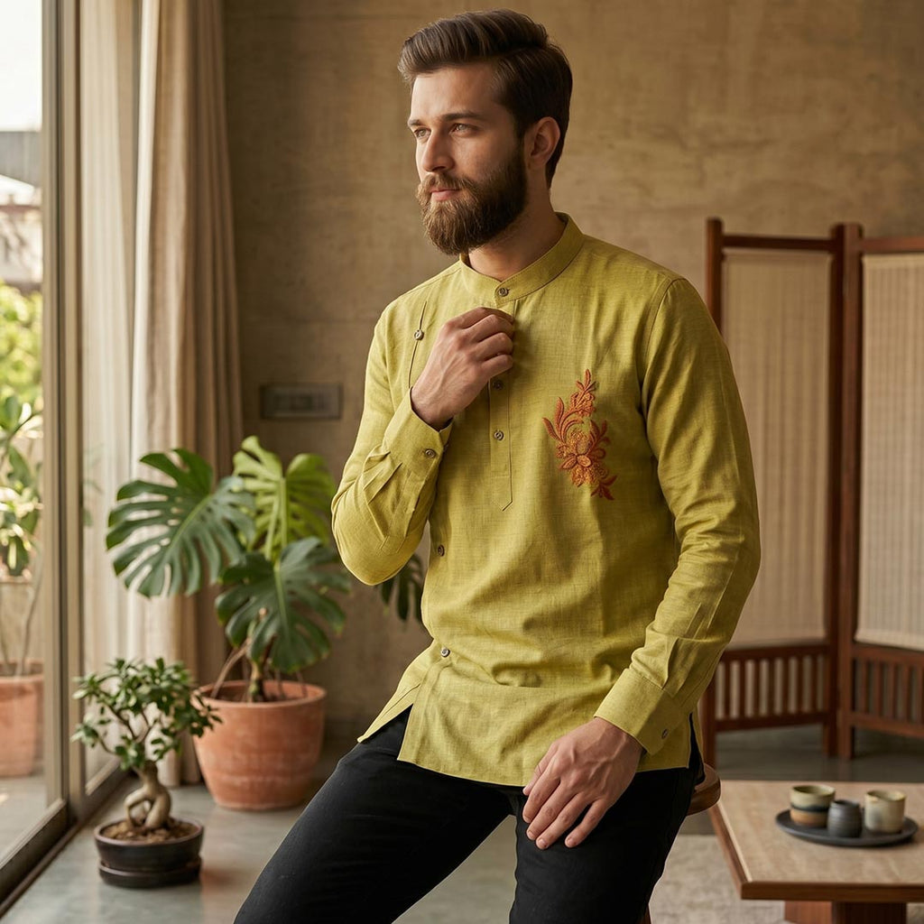 Cotton Short Mens Kurta-ELLE114166