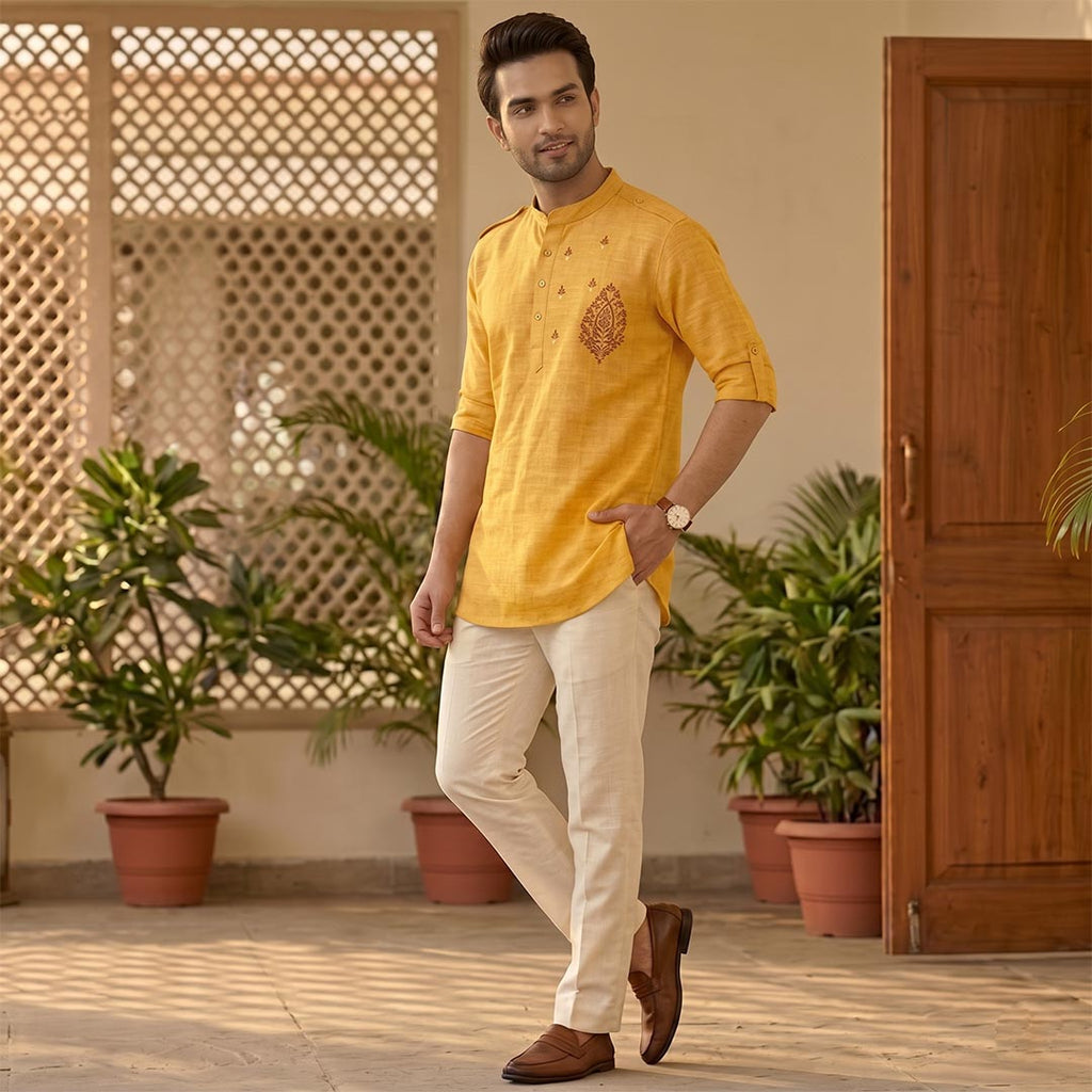 Cotton Short Mens Kurta-ELLE114166