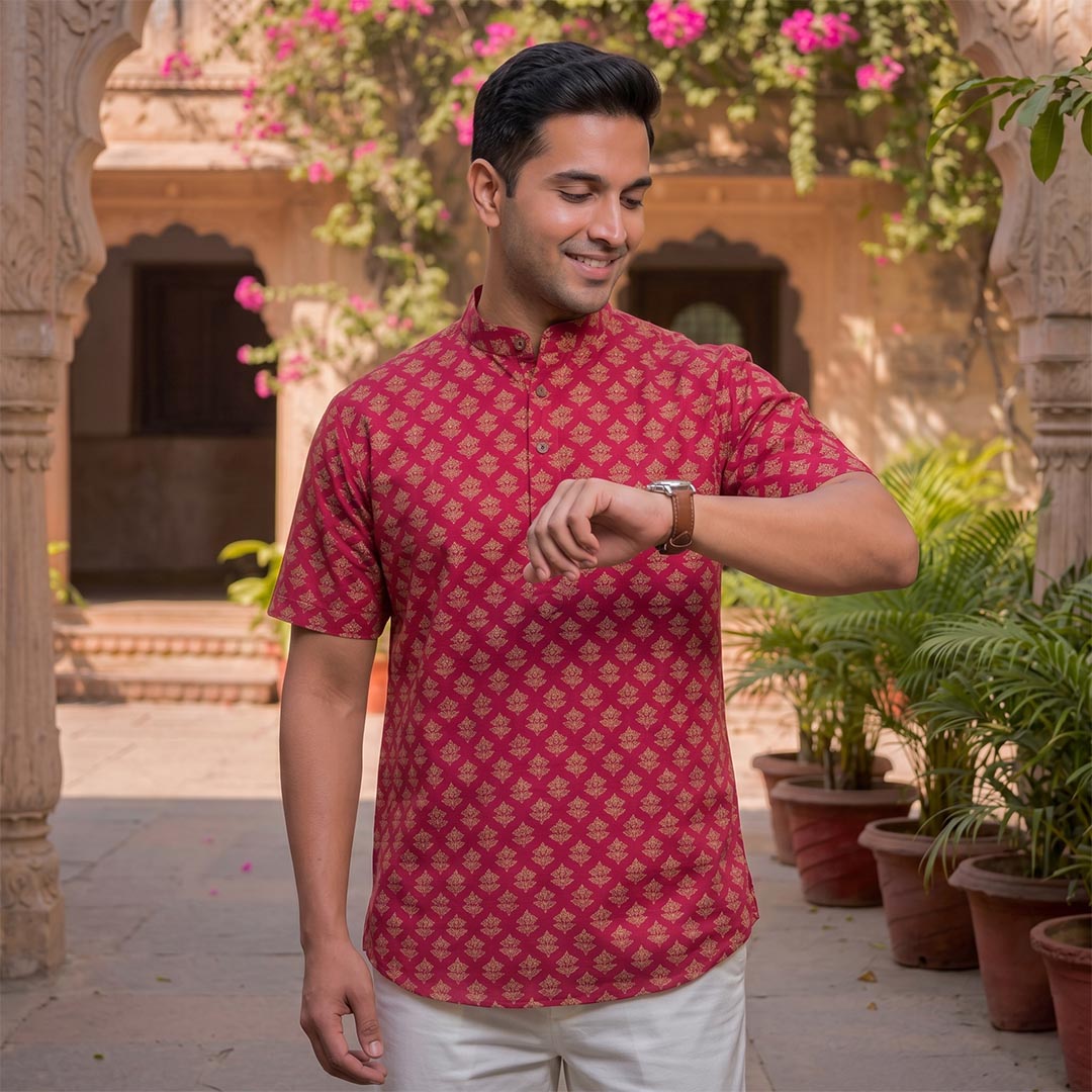 Cotton Men Short Kurta-ELLE111118