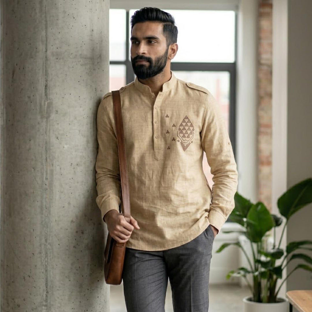 Cotton Short Mens Kurta-ELLE114166