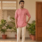 Cotton Short Mens Kurta-ELLE114166