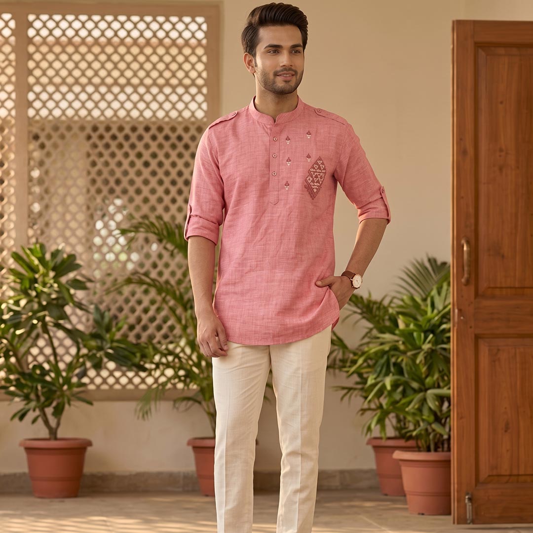 Cotton Short Mens Kurta-ELLE114166