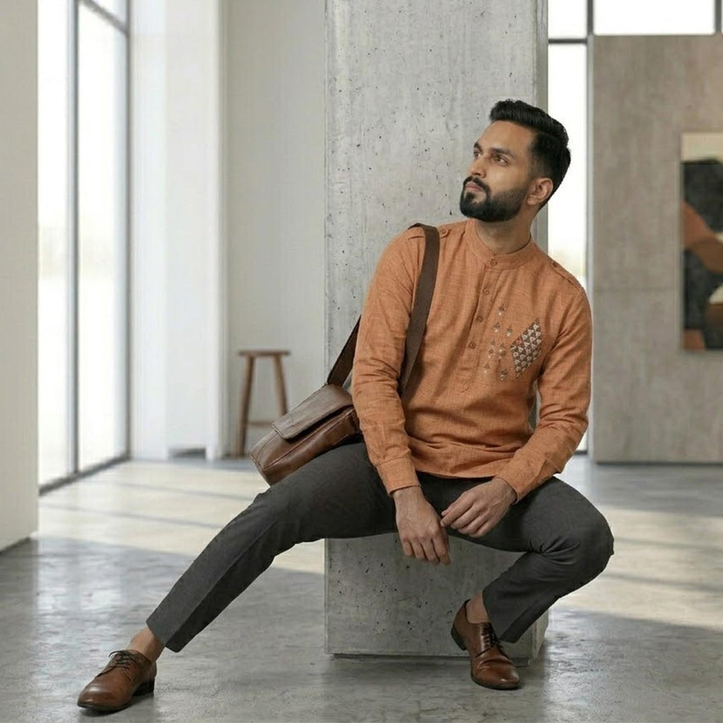 Cotton Short Mens Kurta-ELLE114166