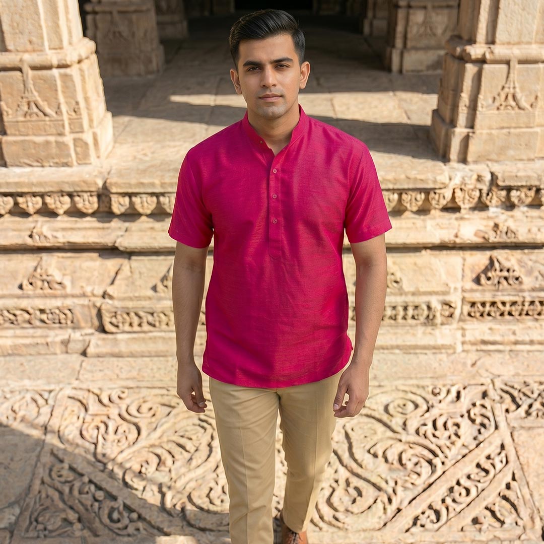 Silk Men Short Kurta-ELLE111106