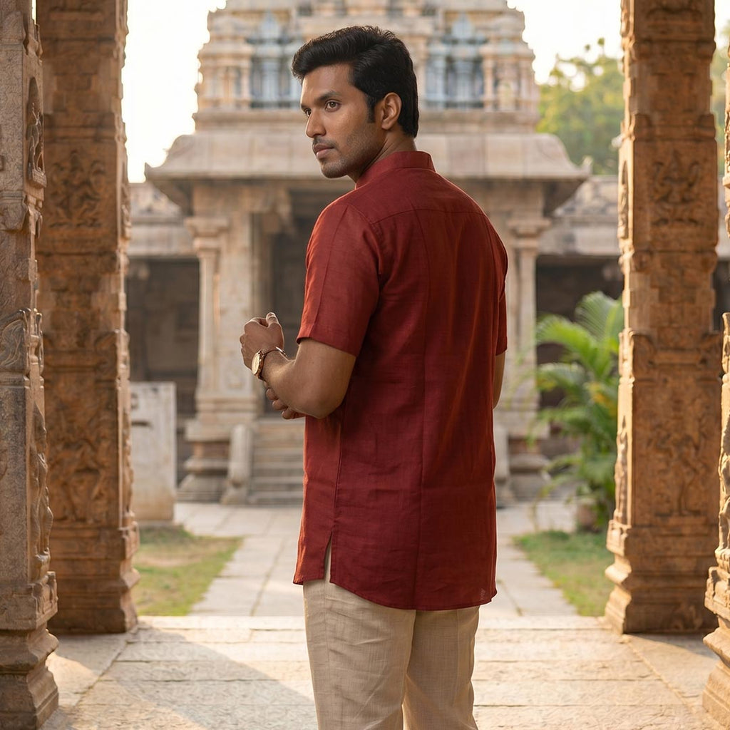 Silk Men Short Kurta-ELLE111106