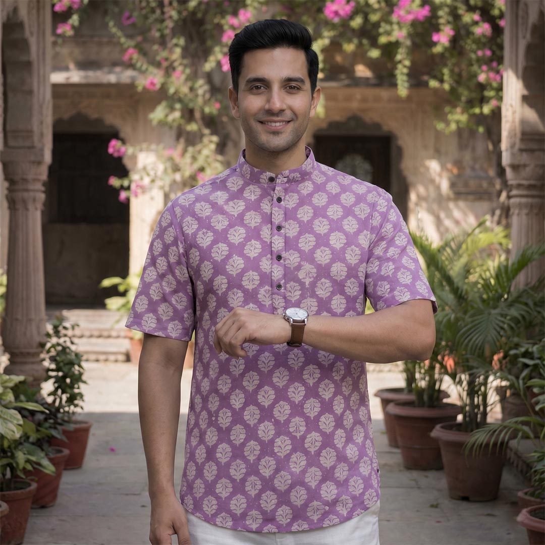 Cotton Men Short Kurta-ELLE111118