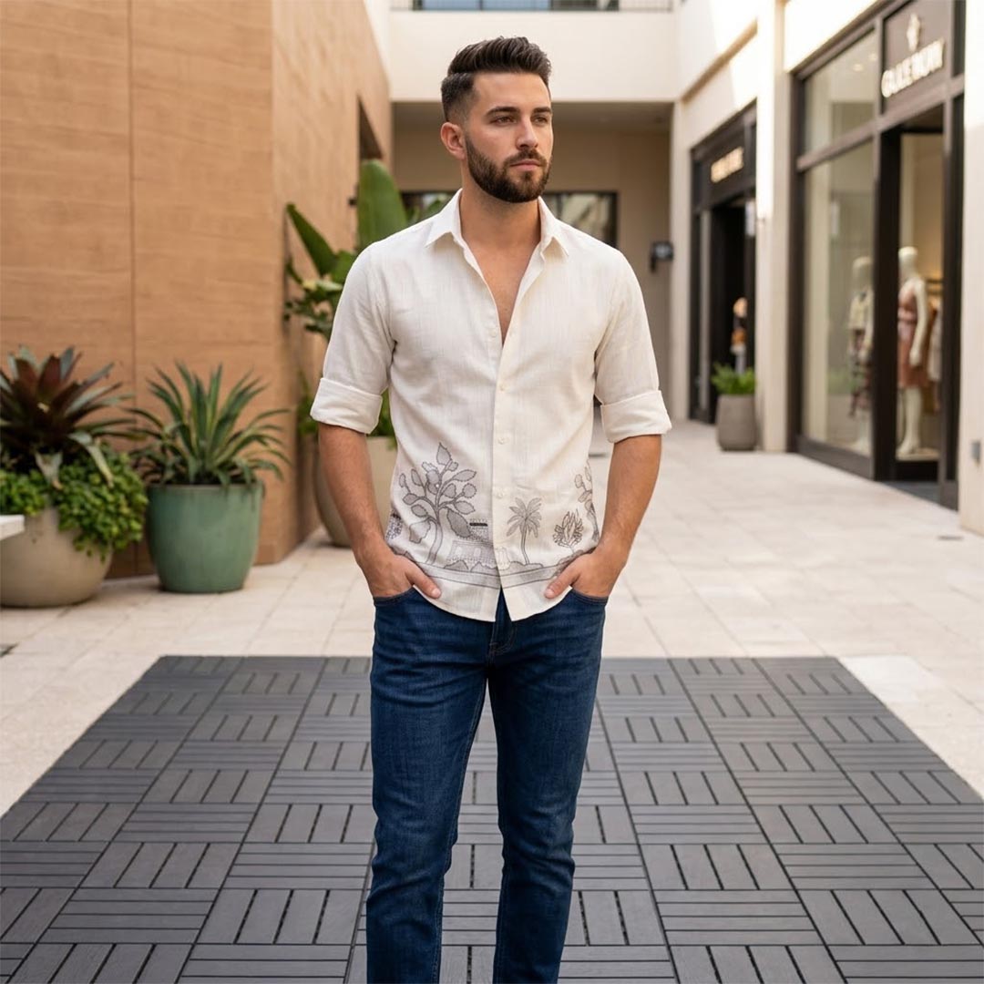 Linen Casual Mens Shirt-ELLE113986