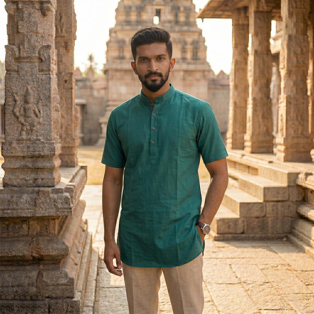 Silk Men Short Kurta-ELLE111106
