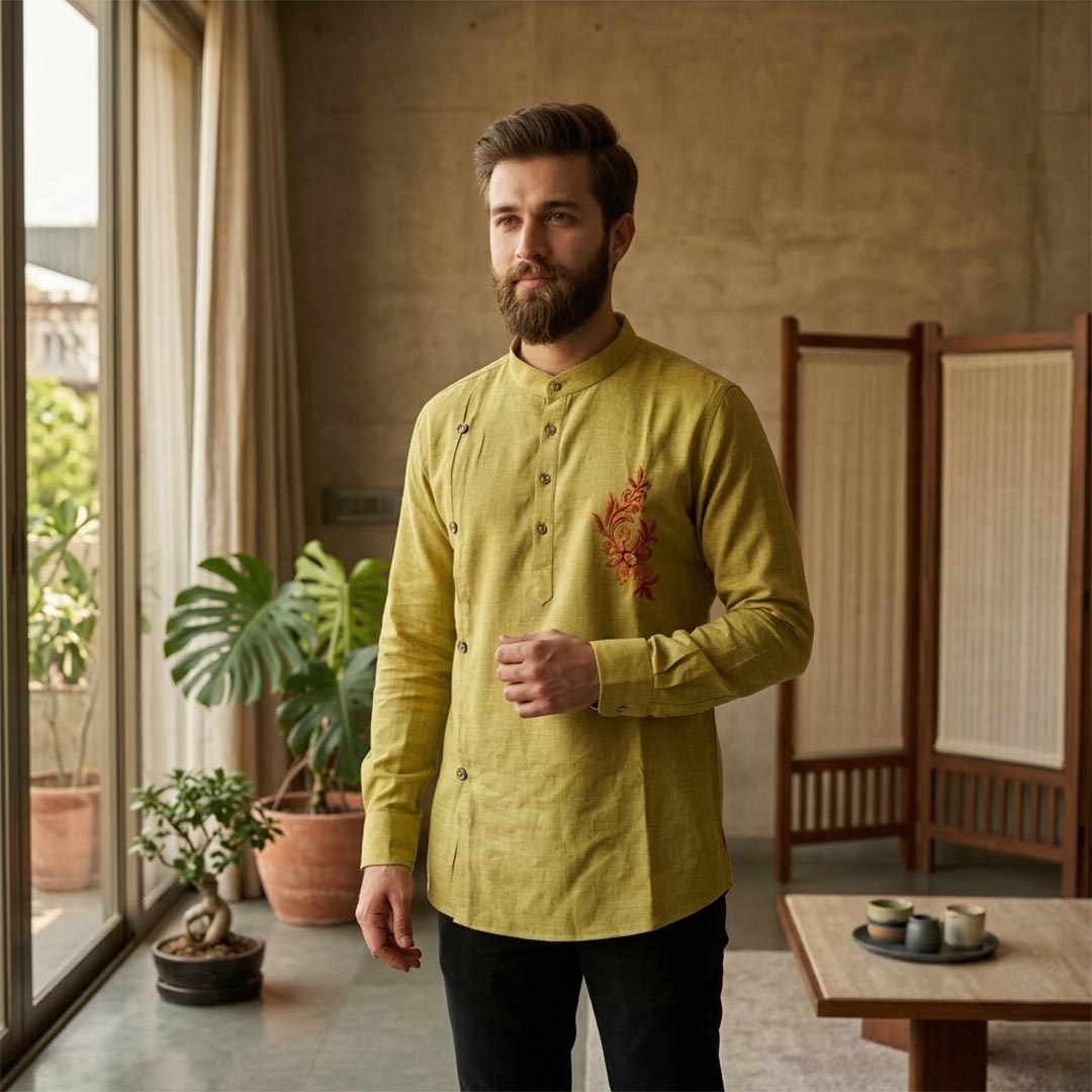 Cotton Short Mens Kurta-ELLE114166