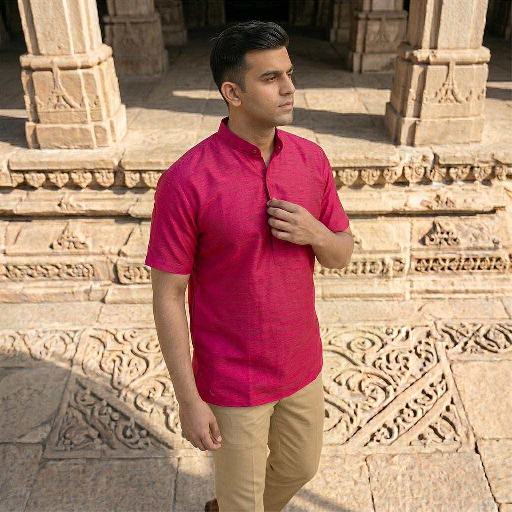 Silk Men Short Kurta-ELLE111106