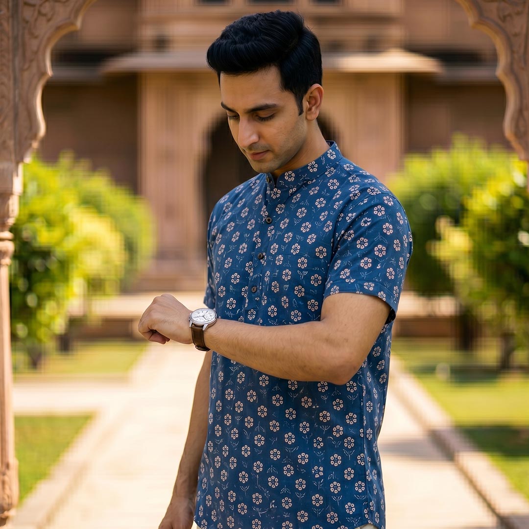 Cotton Men Short Kurta-ELLE111118