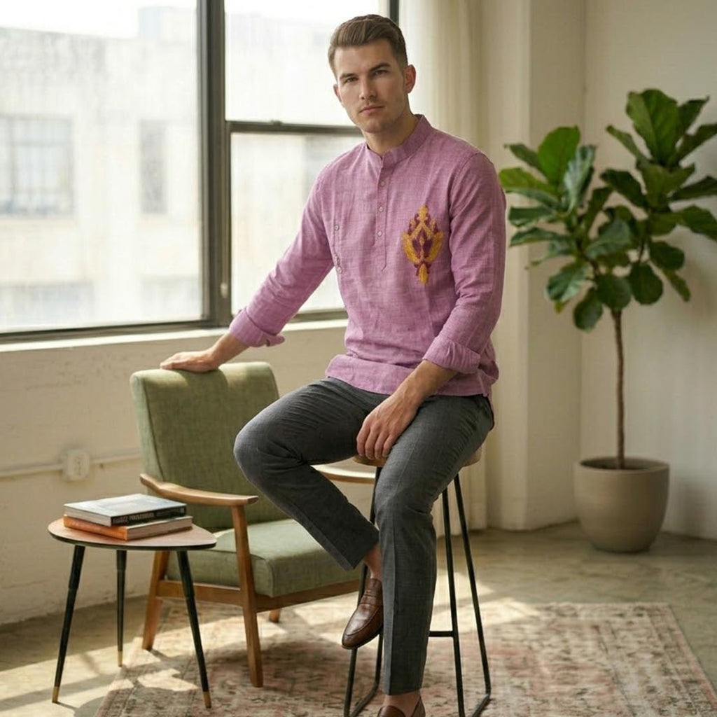 Cotton Short Mens Kurta-ELLE114166