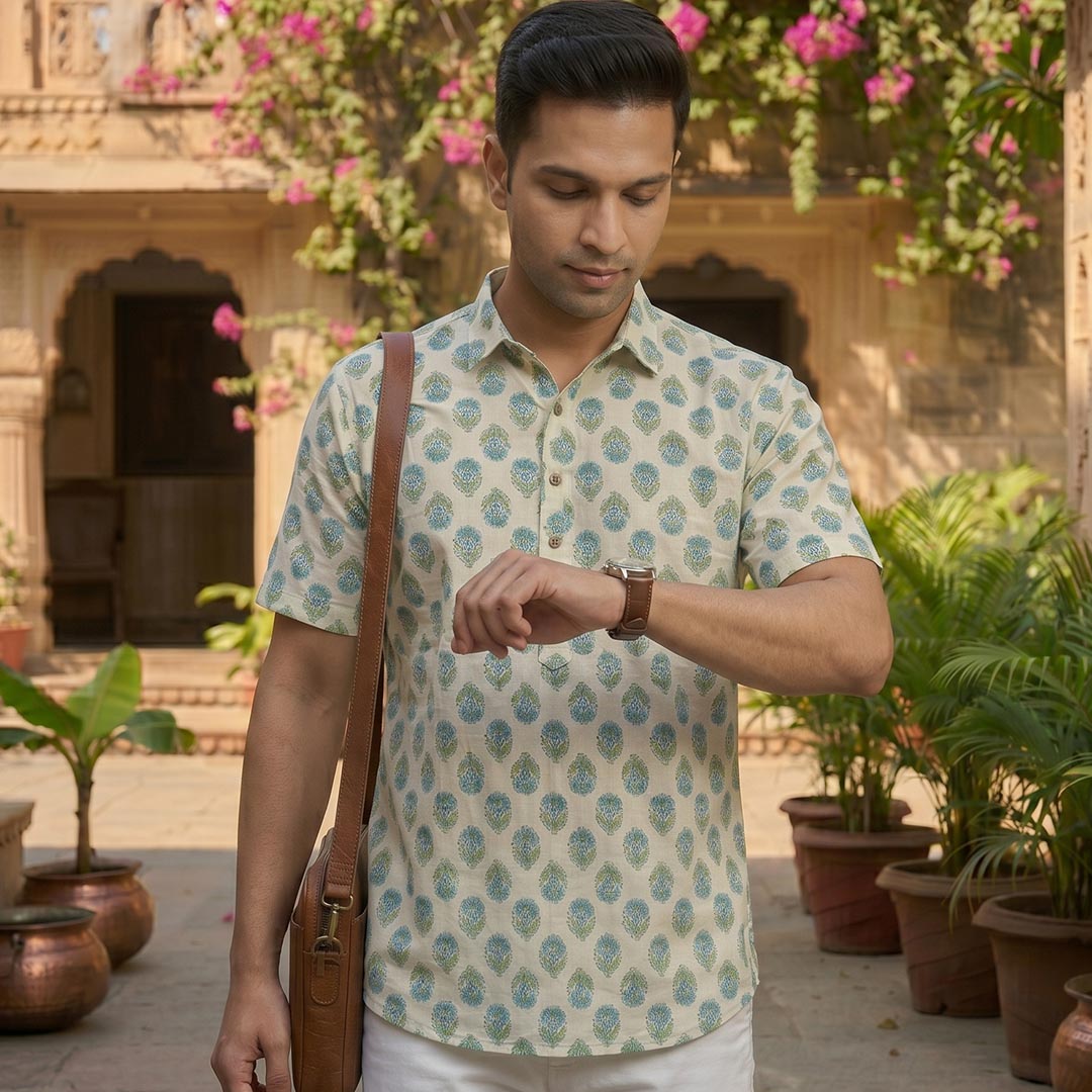 Cotton Men Short Kurta-ELLE111118