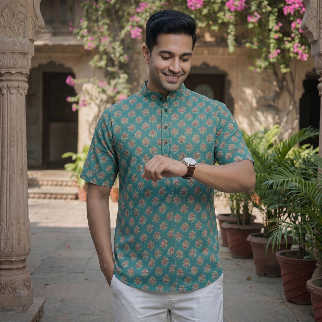 Cotton Men Short Kurta-ELLE111118