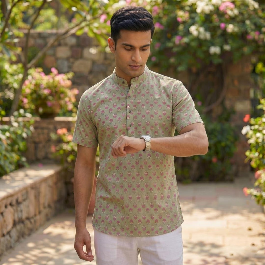 Cotton Men Short Kurta-ELLE111118